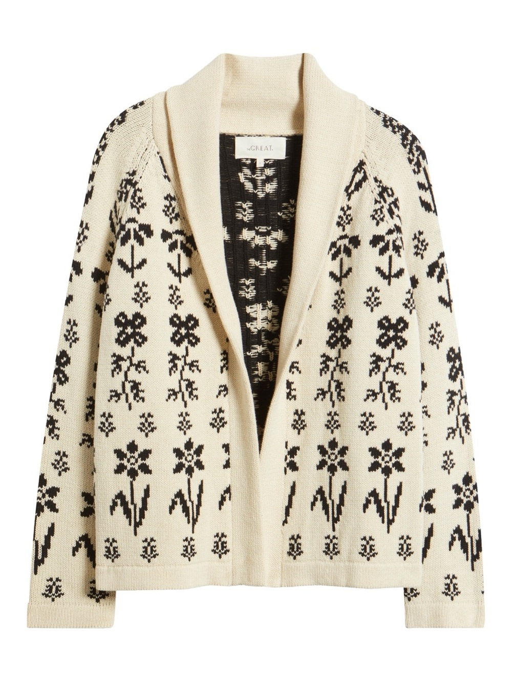 THE GREAT. Cream and Black The Garden Lodge Cardigan